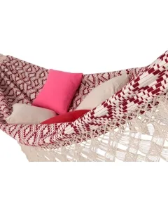 Brasil Deluxe Jacquard Barrique double hammock cotton white red with Macrame by MacaMex MA-01105 color rot